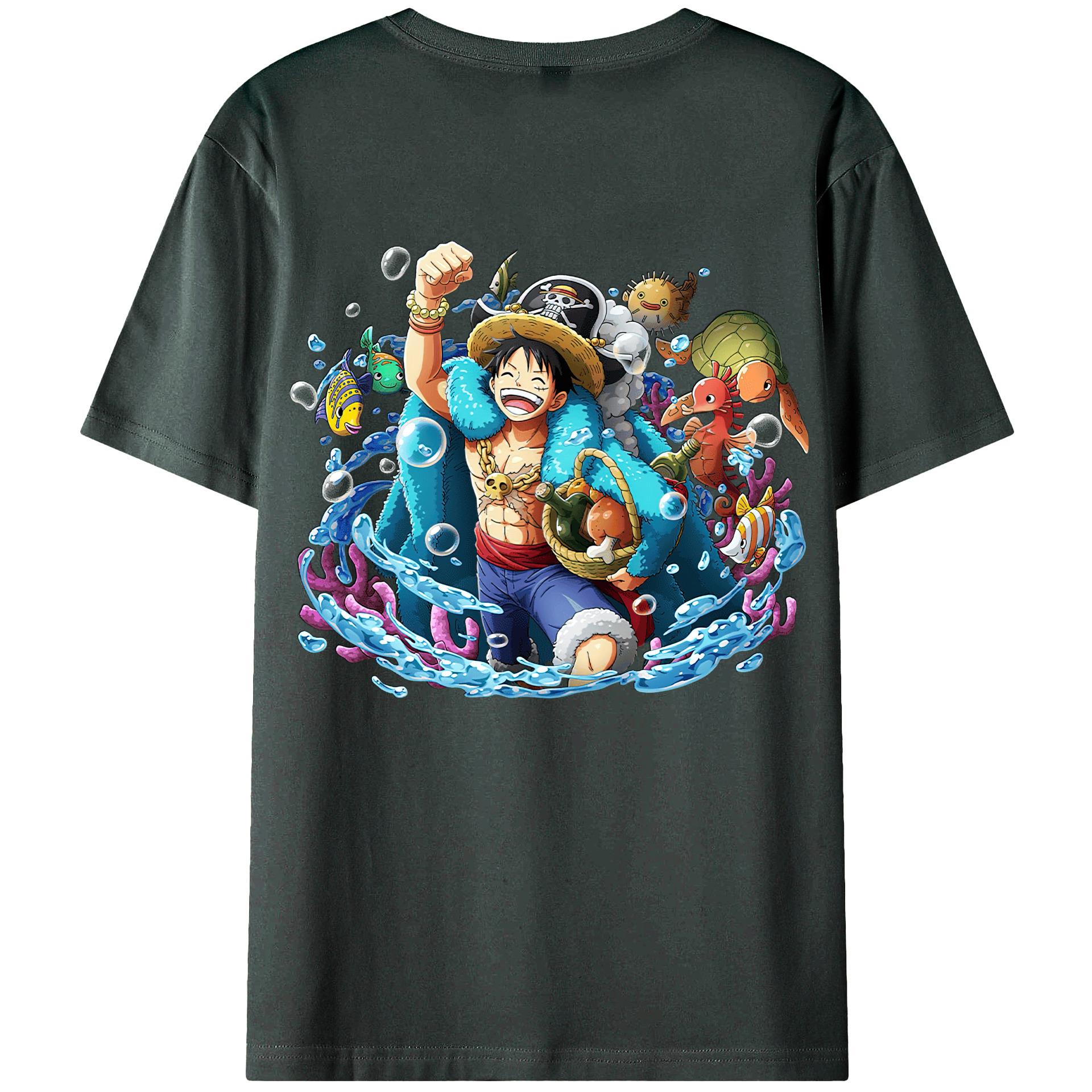 ワンピース モンキー・D・ルフィ ONE PIECE Monkey D. Luffy 綿100％ メンズ半袖Tシャツ（バックプリント） 通気性